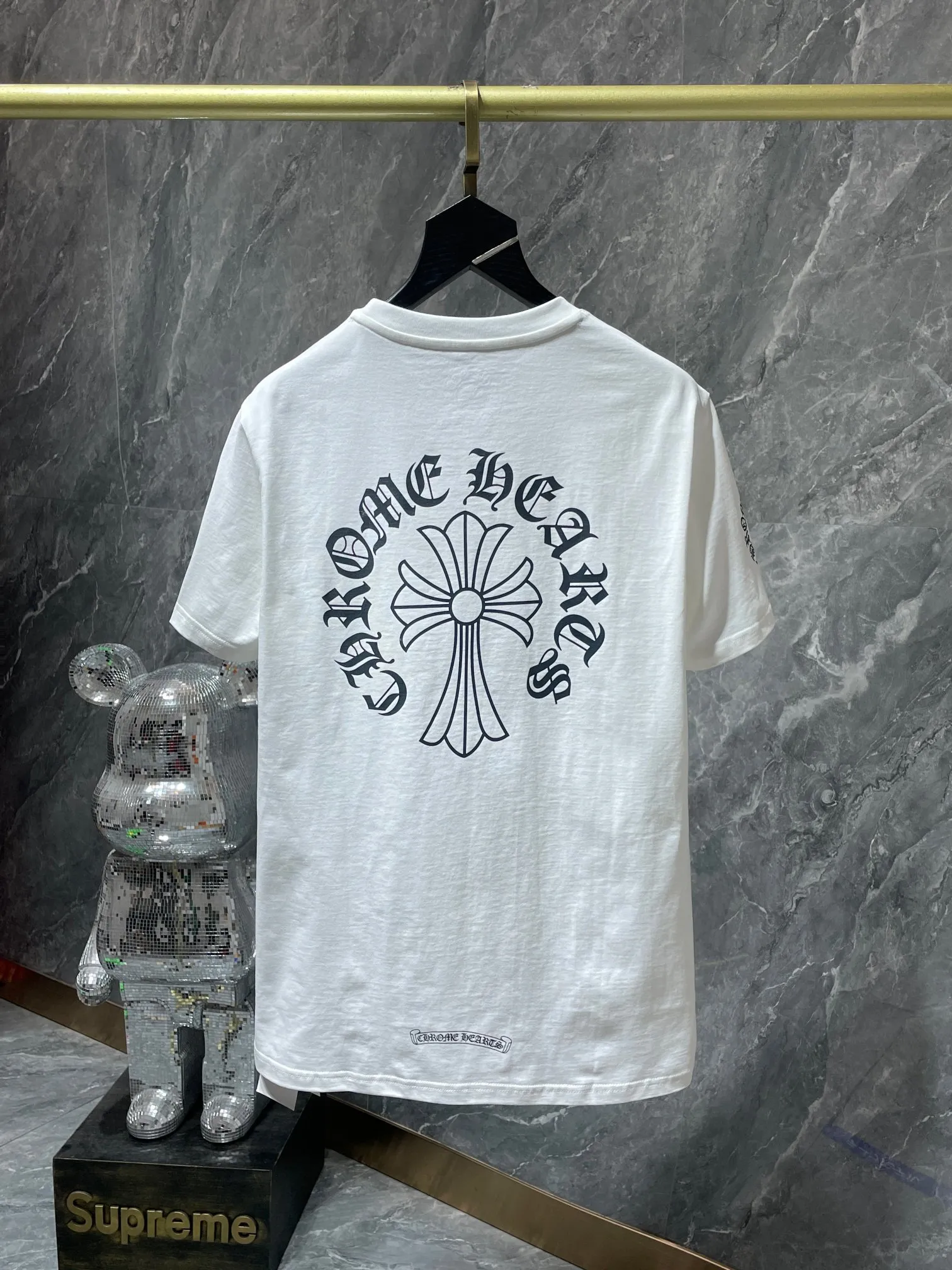 P140 New for summer Chrome Hearts 25ss 260g~270g High gram weight, environmentally friendly and high-quality top-grade fabrics, Crow letter collar, large long cross flower arm short sleeves, imported glue printing and dyeing, counter synchronization, 1:1 replica version, recommended color: black, white, code number: S, M, L, XL